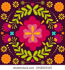 Retro scandinavian forest folk art background