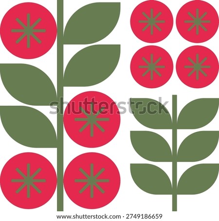 Retro Scandinavian tomato and leaf geometric pattern illustration