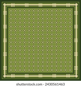 Retro scarf pattern design on green. Silk scarves motif