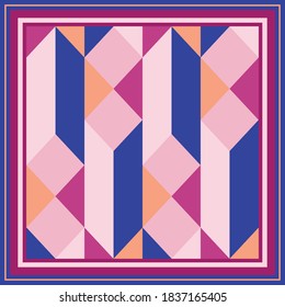 Retro scarf pattern with geometric design on purple color background