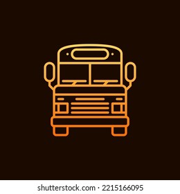 Retro School Bus vector concept yellow outline icon on dark background