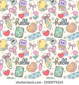 Retro School Supplies Pastel Pattern Seamless Repeating Doodle Design Back to School background