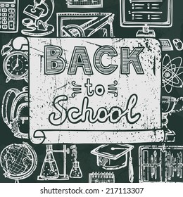 Retro school and university education blackboard icons background back to school poster vector illustration