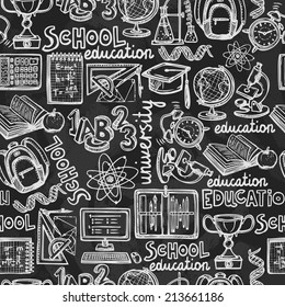 Retro school and university education chalkboard seamless pattern vector illustration