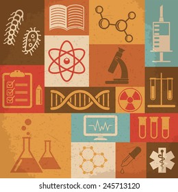 Retro Science, Medical And Education Icons. Vector Illustration