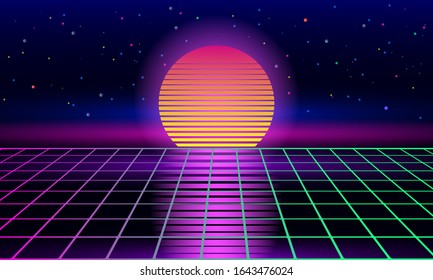 Retro Scifi Background 80s 90s Sunrise Stock Vector (Royalty Free ...