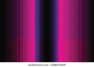 Retro sci-fi background. 80s futuristic grid. Digital cyber texture. Perfect for 80s style design. 3D illustration.