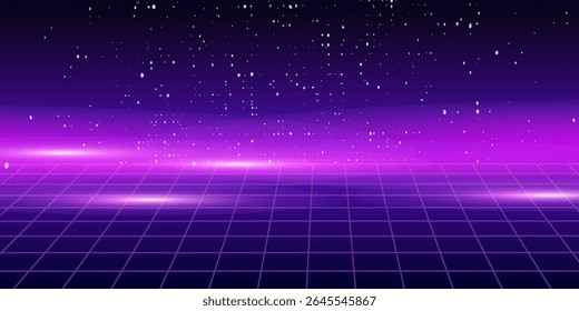 Retro Sci-Fi Background Futuristic Grid landscape of the 80`s. Digital Cyber Surface. Suitable for design in the style of the 1980`s. 3D illustration,eps10