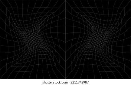 Retro Sci-Fi Background Futuristic landscape of the 80`s. Digital Cyber Surface. Design in 1980`s style, Empty mesh space, cyberpunk retro futurism style. Deformed, drunk, crooked, wavy, acid room 