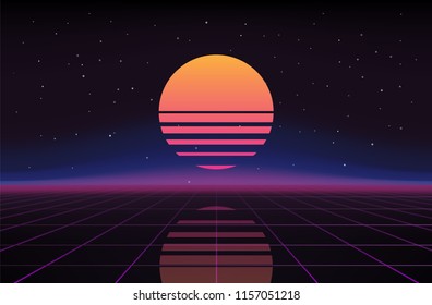 Retro Sci-Fi Background. Futuristic Vector illustration in 80s posters style.