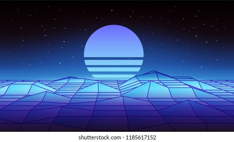 Retro Sci-Fi Background. Futuristic Vector illustration in 80s posters style.