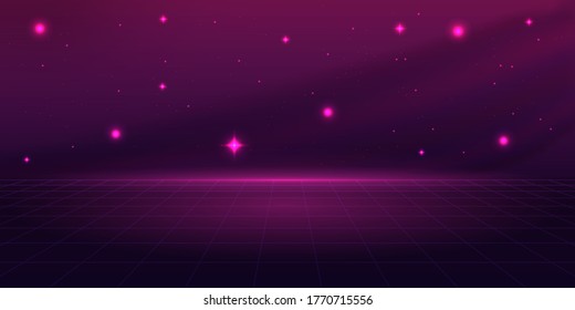 Retro-Sci-Fi-Hintergrund mit Perspektivraster, Raum und Stern.
