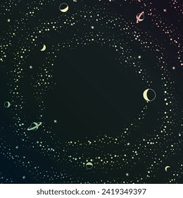 Retro sci-fi frame with space, stars and planets