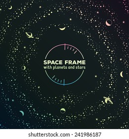 Retro Sci-fi Frame With Space, Stars And Planets