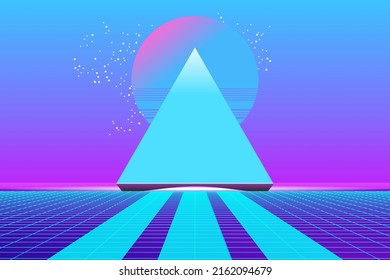 Retro Sci-Fi futuristic background 1980s and 1990s style 3d illustration. Digital landscape in a cyber world. For use as design cover.