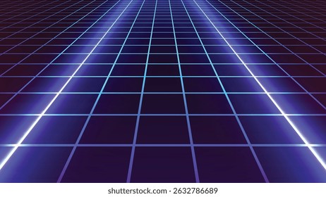 Retro Sci-Fi Grid, Perspective Vector Illustration