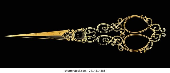 Retro scissors golden with black background