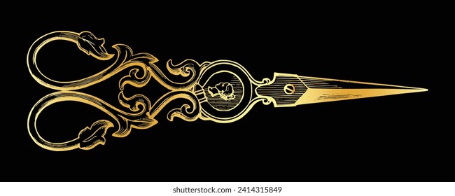 Retro scissors golden with black background