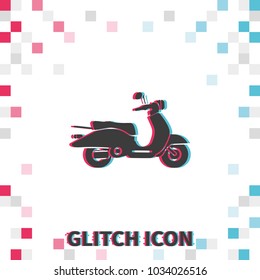 Retro scooter  glitch effect vector icon.