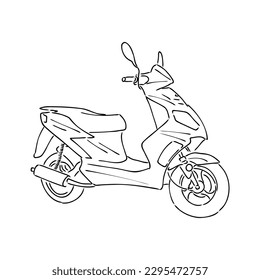 Retro scooter hand drawn ink line art, moped vector illustration isolated on white