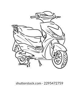 Retro scooter hand drawn ink line art, moped vector illustration isolated on white
