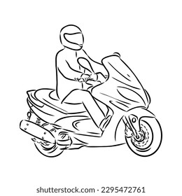 Retro scooter hand drawn ink line art, moped vector illustration isolated on white