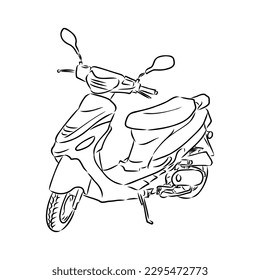 Retro scooter hand drawn ink line art, moped vector illustration isolated on white