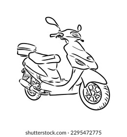 Retro scooter hand drawn ink line art, moped vector illustration isolated on white