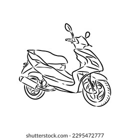 Retro scooter hand drawn ink line art, moped vector illustration isolated on white