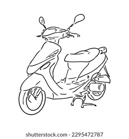 Retro scooter hand drawn ink line art, moped vector illustration isolated on white