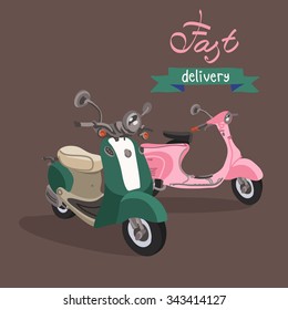 Retro scooter isolated. Fast delivery. Italian style.