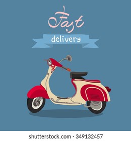 Retro scooter isolated. Fast delivery. Italian style.