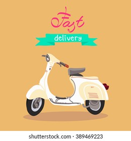 Retro scooter isolated. Fast delivery. Italian style.