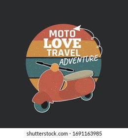 Retro scooter on the dark background. Trendy design for t-shirt print, banner, poster or card.
