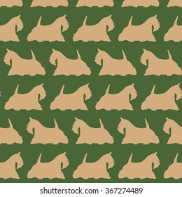 Retro with scottish terrier silhouette pattern for wallpaper design. Illustration seamless pattern wallpaper background. Black silhouette. Isolated illustration white background. Paw print seamless.