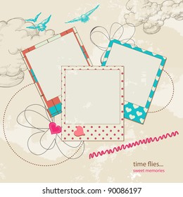 Retro scrap template, sky background and photo frames