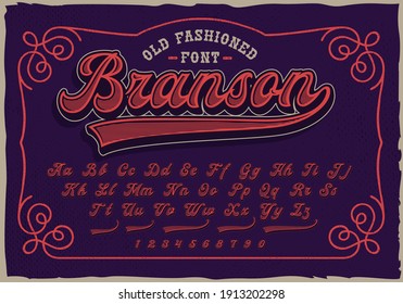 A retro script font. This font will be perfect for short phrases, emblems, shirt prints and many other uses.