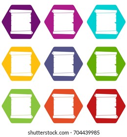 Retro scroll paper icon set many color hexahedron isolated on white vector illustration