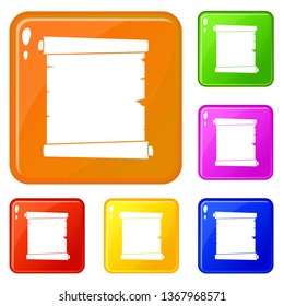 Retro scroll paper icons set collection vector 6 color isolated on white background