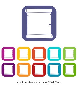 Retro scroll paper icons set vector illustration in flat style In colors red, blue, green and other