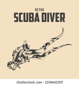 Retro Scuba Diver Vector Illustration