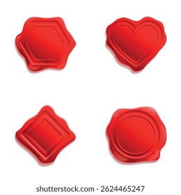 Retro seal icons set cartoon vector. Vintage realistic red stamp. Waxy emboss for envelope and document