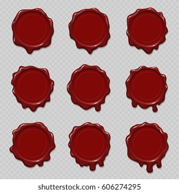 Retro seal wax stamps vector set for certificate   document  Collection stamp wax  illustration red stamp label to certificate 