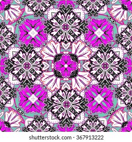 Retro seamless abstract floral pattern. Colorful violet lilac pink wallpaper background