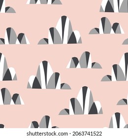 Retro seamless abstract pattern. Geometric black and white clouds made of triangles. Pink illustration background. Vintage style. For textile, scrapbooking, gift paper wrapping. wallpaper.