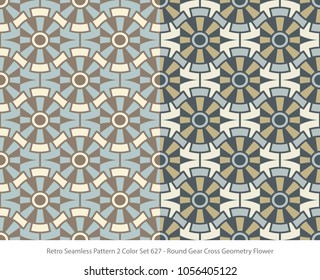 Retro Seamless Background 2 Color Set Round Gear Cross Geometry Flower