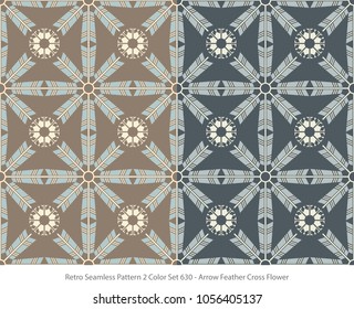 Retro Seamless Background 2 Color Set Arrow Feather Cross Flower