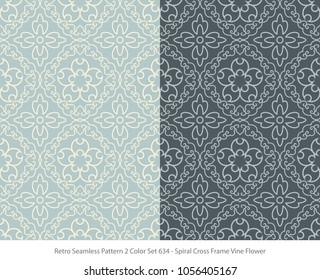 Retro Seamless Background 2 Color Set Spiral Cross Frame Vine Flower
