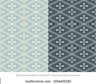 Retro Seamless Background 2 Color Set Check Cross Frame Line Flower