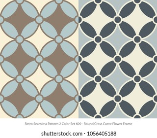 Retro Seamless Background 2 Color Set Round Cross Curve Flower Frame